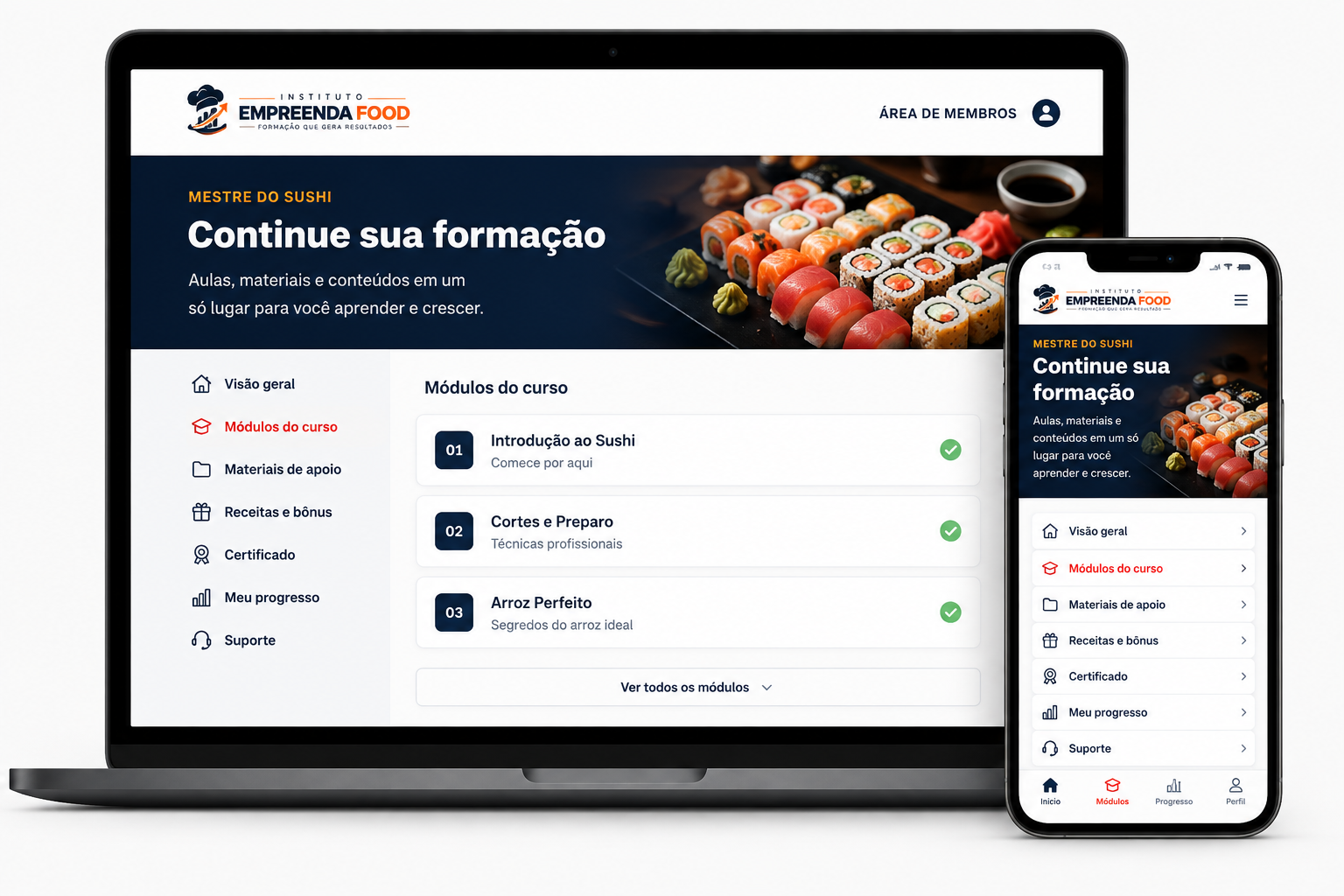 Área de membros do Curso de Sushi